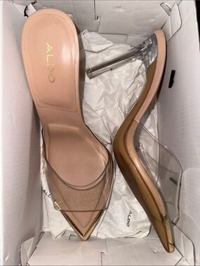 ALDO Blush Nude Pointed Toe Clear Strap Mules